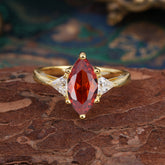 6 Prong Marquise Cut Three Stone Garnet Engagement Ring Anniversary Gift for Women